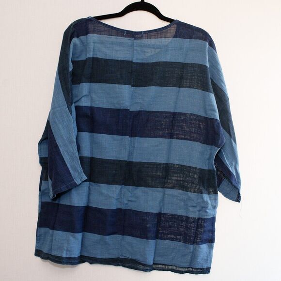 Simply Couture Blue striped Italy Cotton L/XL womens top - Picture 3 of 6